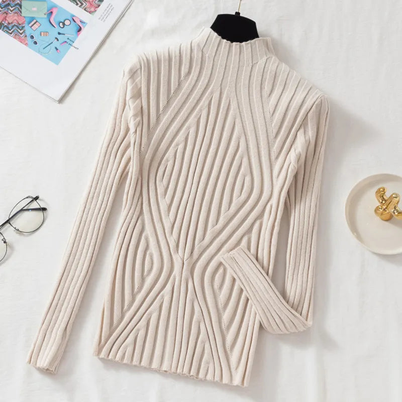 Women's Ribbed Roll Neck Jumper Long Sleeve