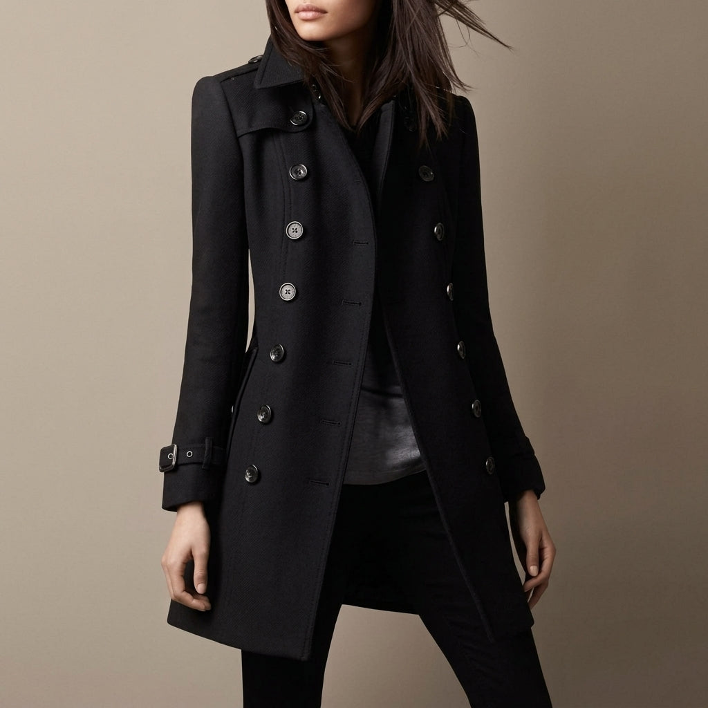Women's Double-Breasted Military Coat Notch Lapel