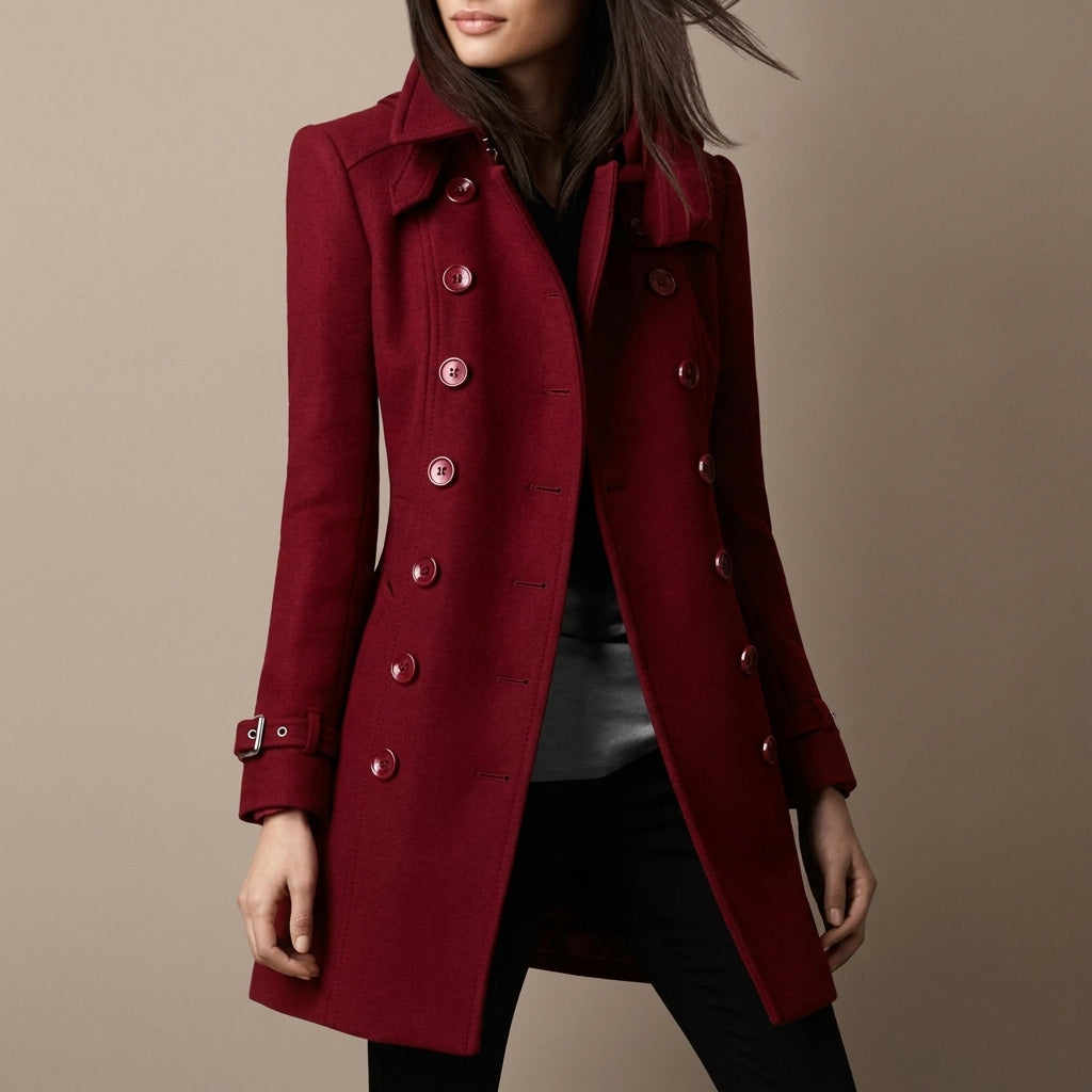 Women's Double-Breasted Military Coat Notch Lapel
