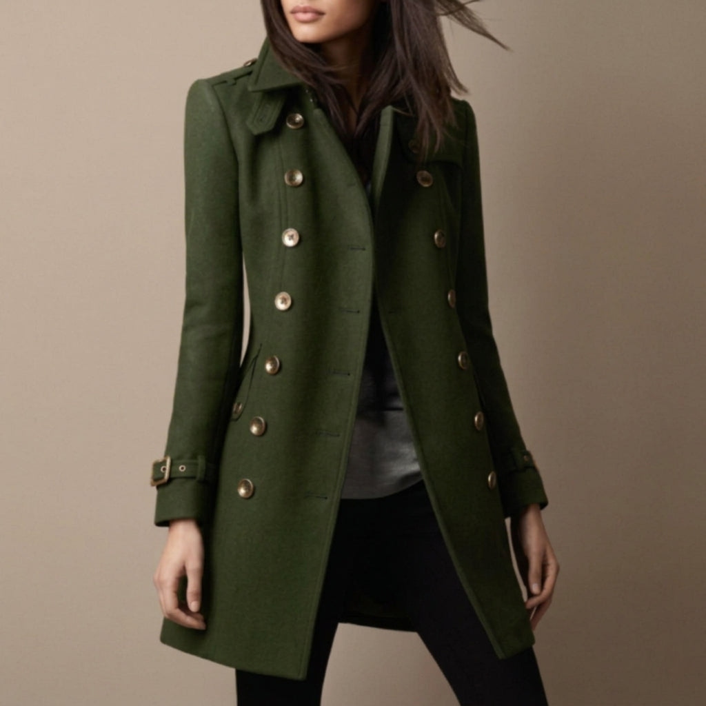 Women's Double-Breasted Military Coat Notch Lapel