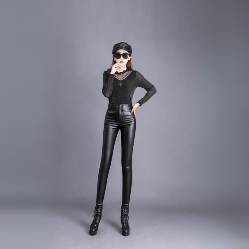 Women's High-Waist Faux Leather Trousers Straight Leg