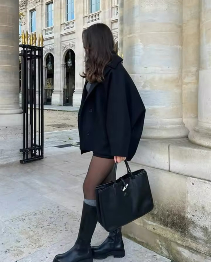 Women's Oversized Single-Breasted Wool Coat Short Fit Image