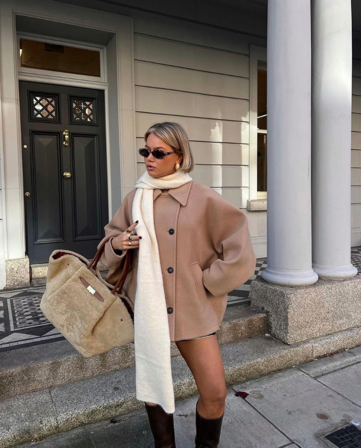 Women's Oversized Single-Breasted Wool Coat Short Fit Image