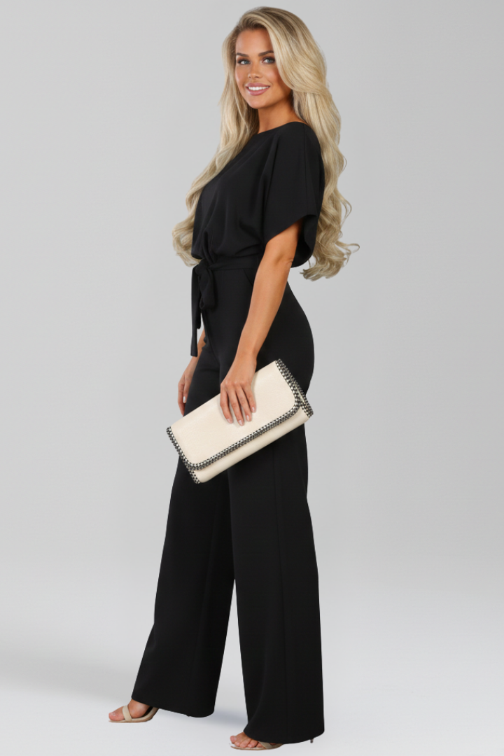 Danielle | Women’s Tie-Belt Wide-Leg Classic Jumpsuit Image
