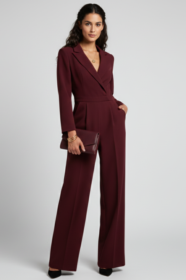 Charlotte | Women’s Wrap-Front Tailored Wide-Leg Jumpsuit Image