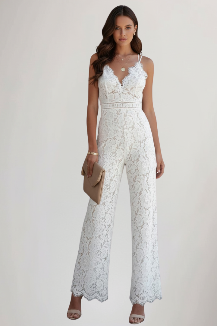 Emily | Women’s Sleeveless Lace V-Neck Wide-Leg Jumpsuit Image