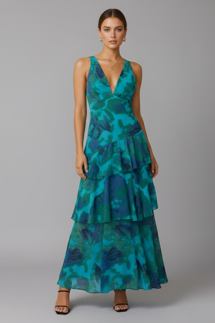 Gabriella | Women’s V-Neck Tiered Skirt Maxi Dress Image