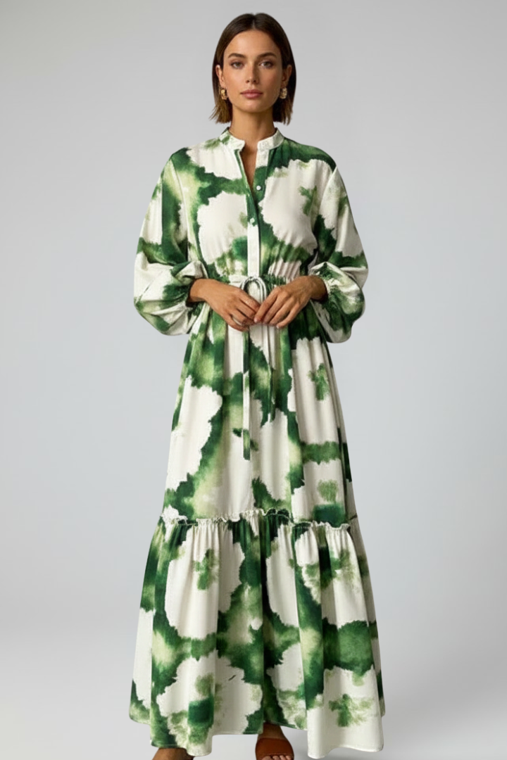 Penelope | Women’s Long Sleeve Printed Maxi Dress with V-Neck Image