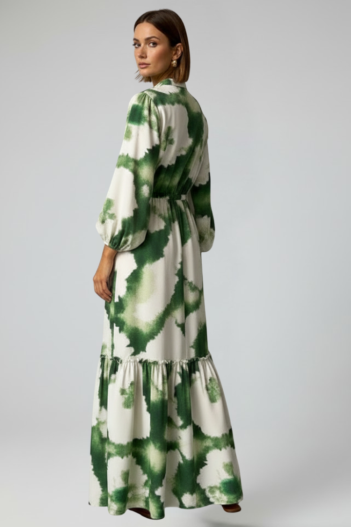 Penelope | Women’s Long Sleeve Printed Maxi Dress with V-Neck Image