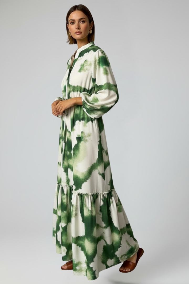 Penelope | Women’s Long Sleeve Printed Maxi Dress with V-Neck Image