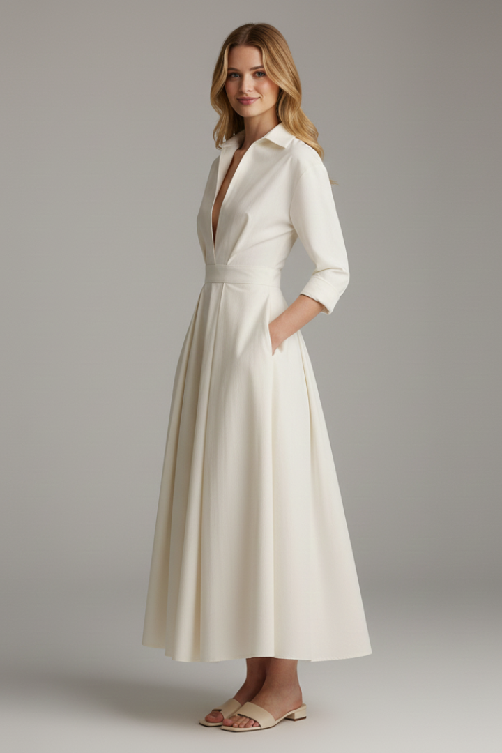 Sarah | Women’s Button Front Collared Midi Dress Image