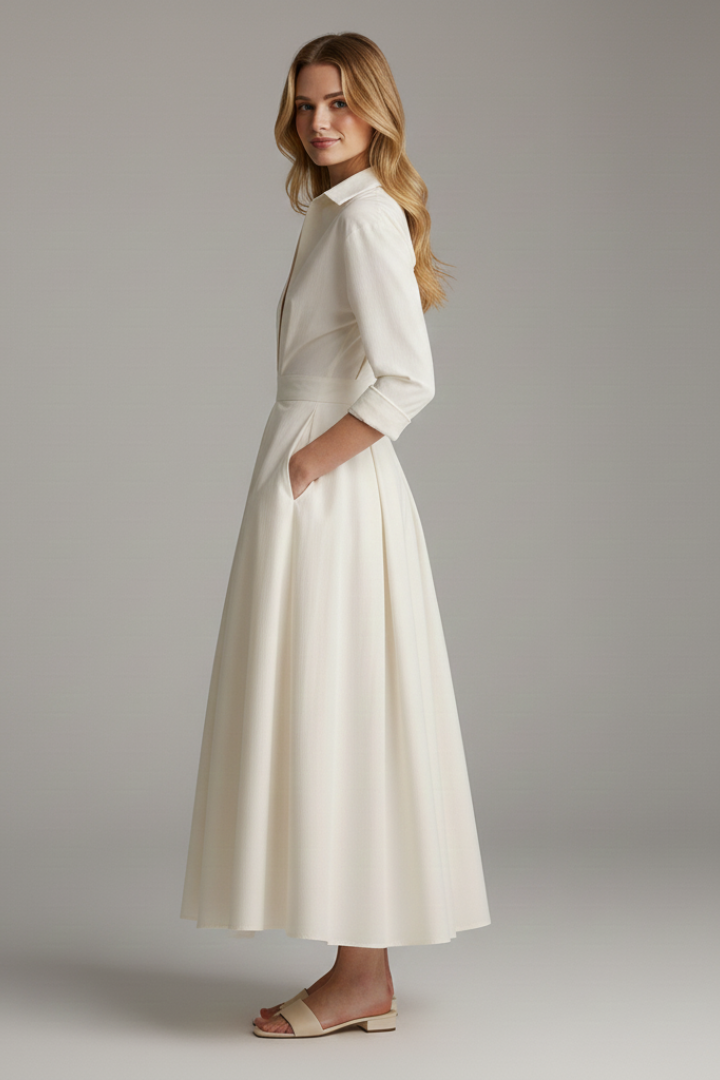 Sarah | Women’s Button Front Collared Midi Dress Image