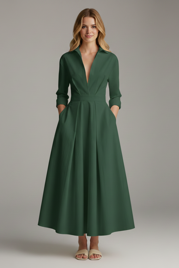 Sarah | Women’s Button Front Collared Midi Dress Image