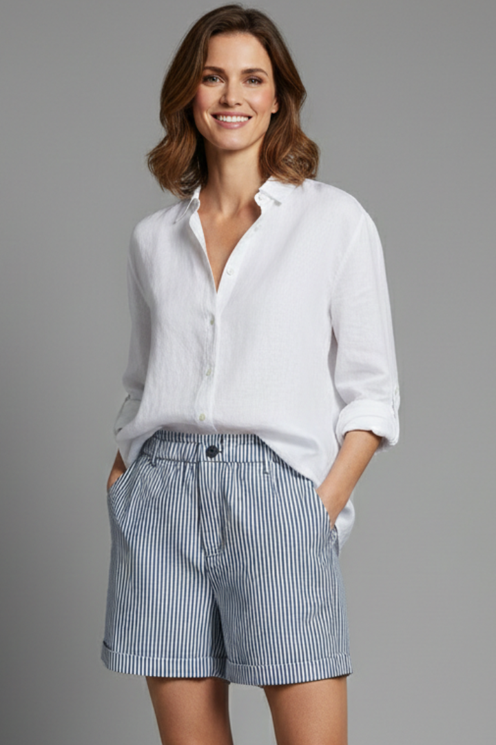 Charlotte | Women’s Striped High Waist Tailored Shorts Image