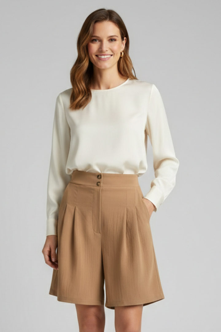 Jessica | Women’s High Waist Pleated Tailored Shorts Image
