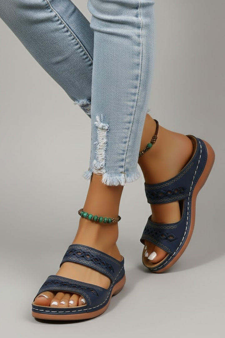 Jacklyn | Women’s Slide Sandals with Dual Straps and Decorative Cutouts Image