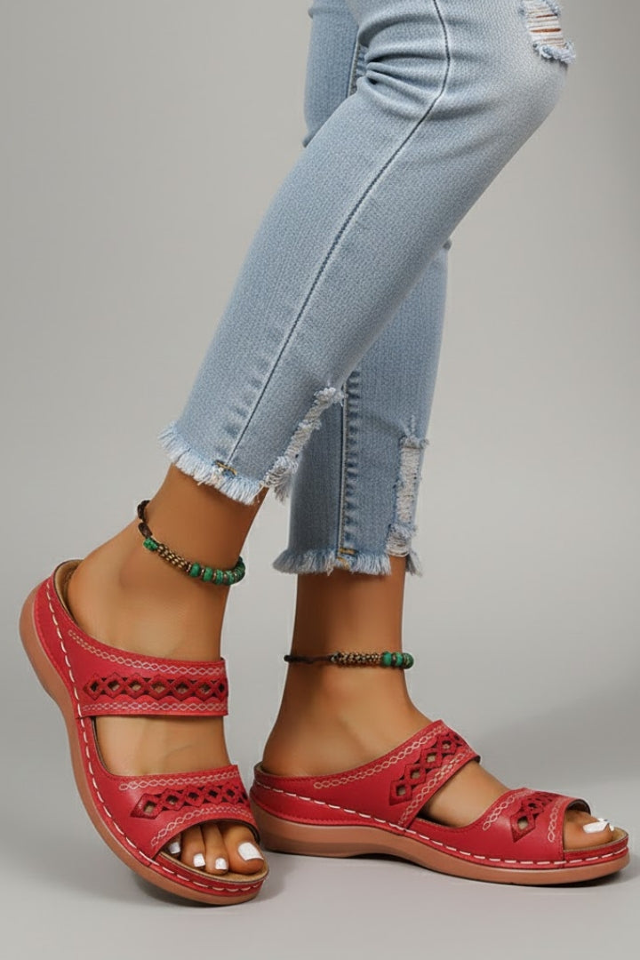Jacklyn | Women’s Slide Sandals with Dual Straps and Decorative Cutouts Image