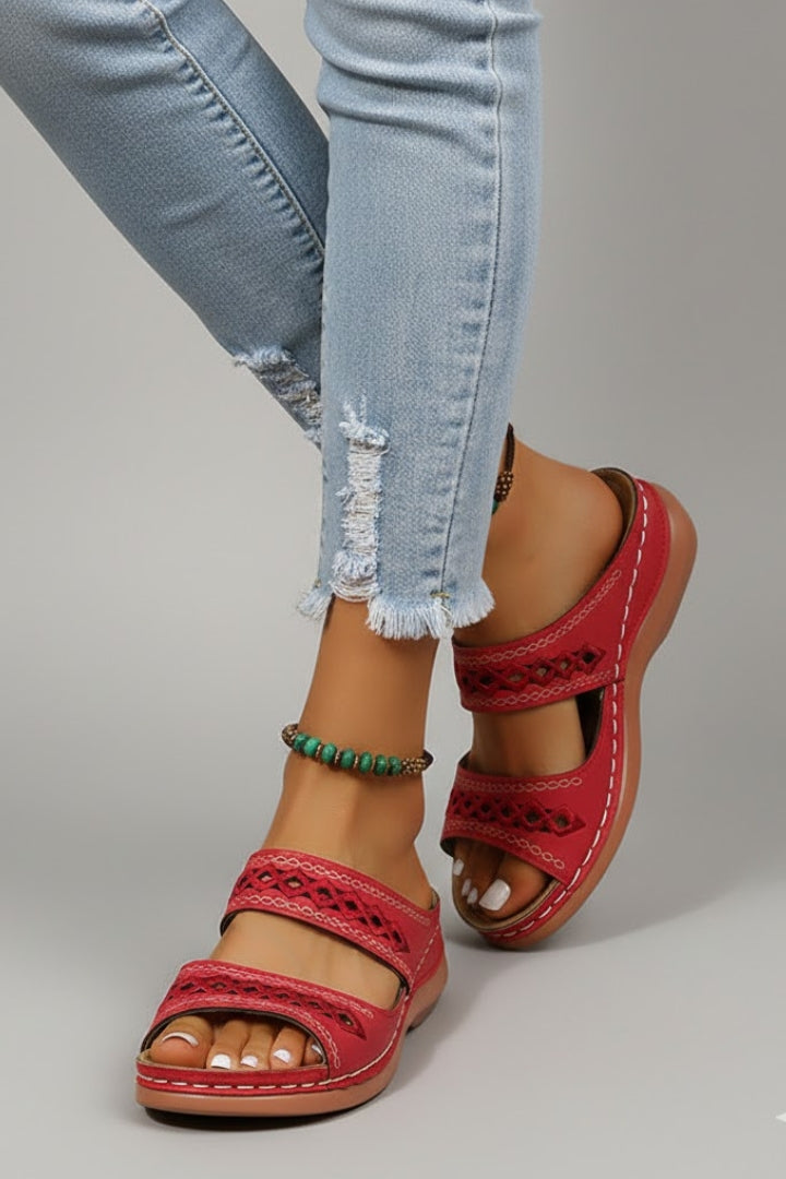 Jacklyn | Women’s Slide Sandals with Dual Straps and Decorative Cutouts Image