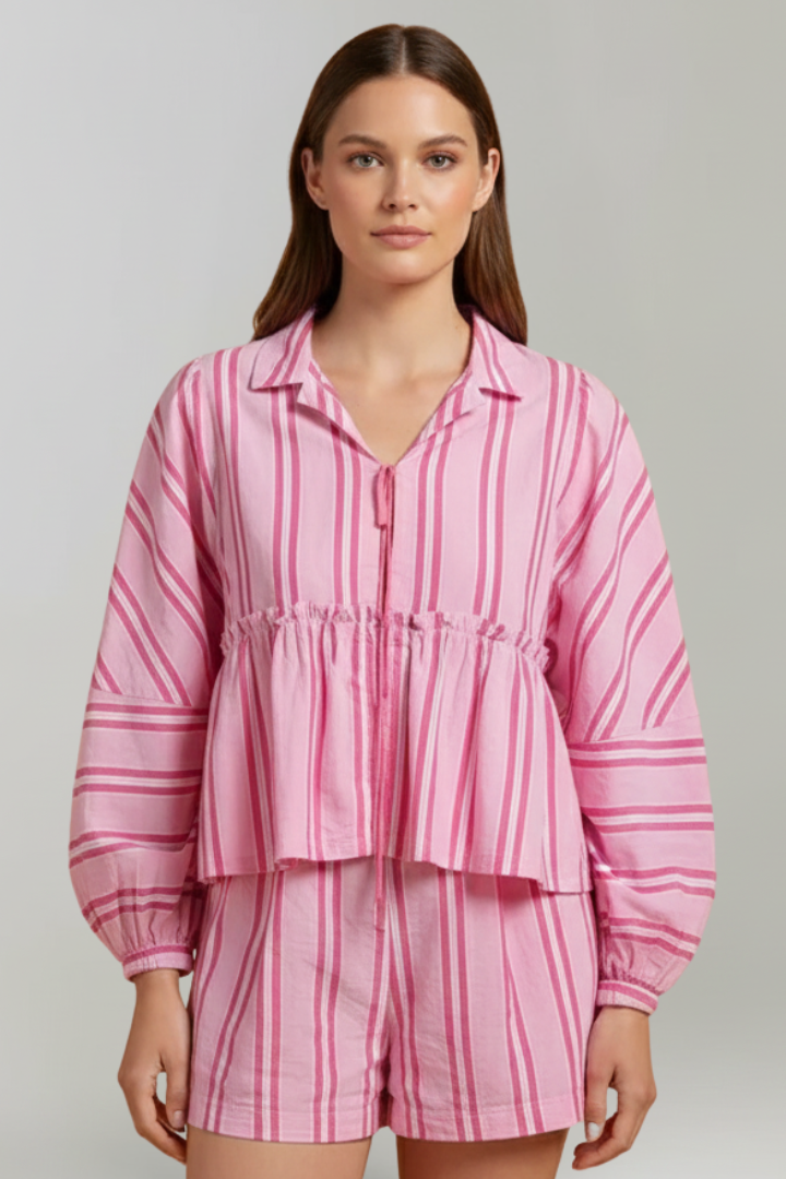 Elizabeth | Women’s Striped Long Sleeve Shorts Set Image
