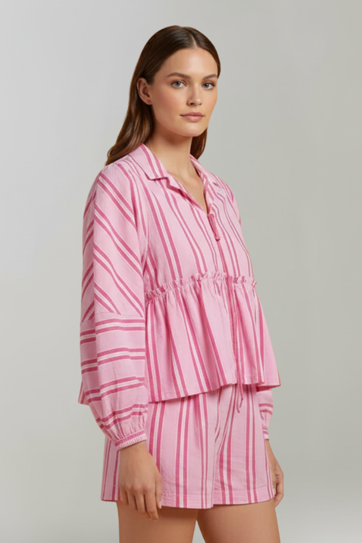 Elizabeth | Women’s Striped Long Sleeve Shorts Set Image