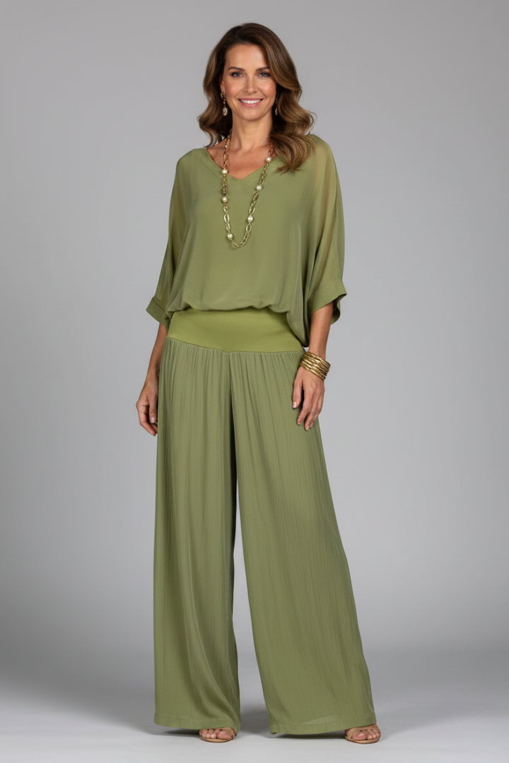 Natalie | Women’s Chiffon Two-Piece Wide-Leg Set Image