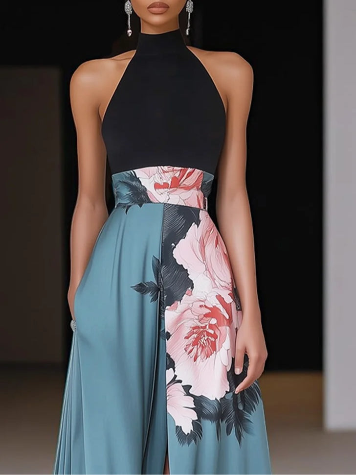 Dakota | Women’s Chic Slit Floral Classic Crew Neck Sleeveless A-Line Maxi Dress Image