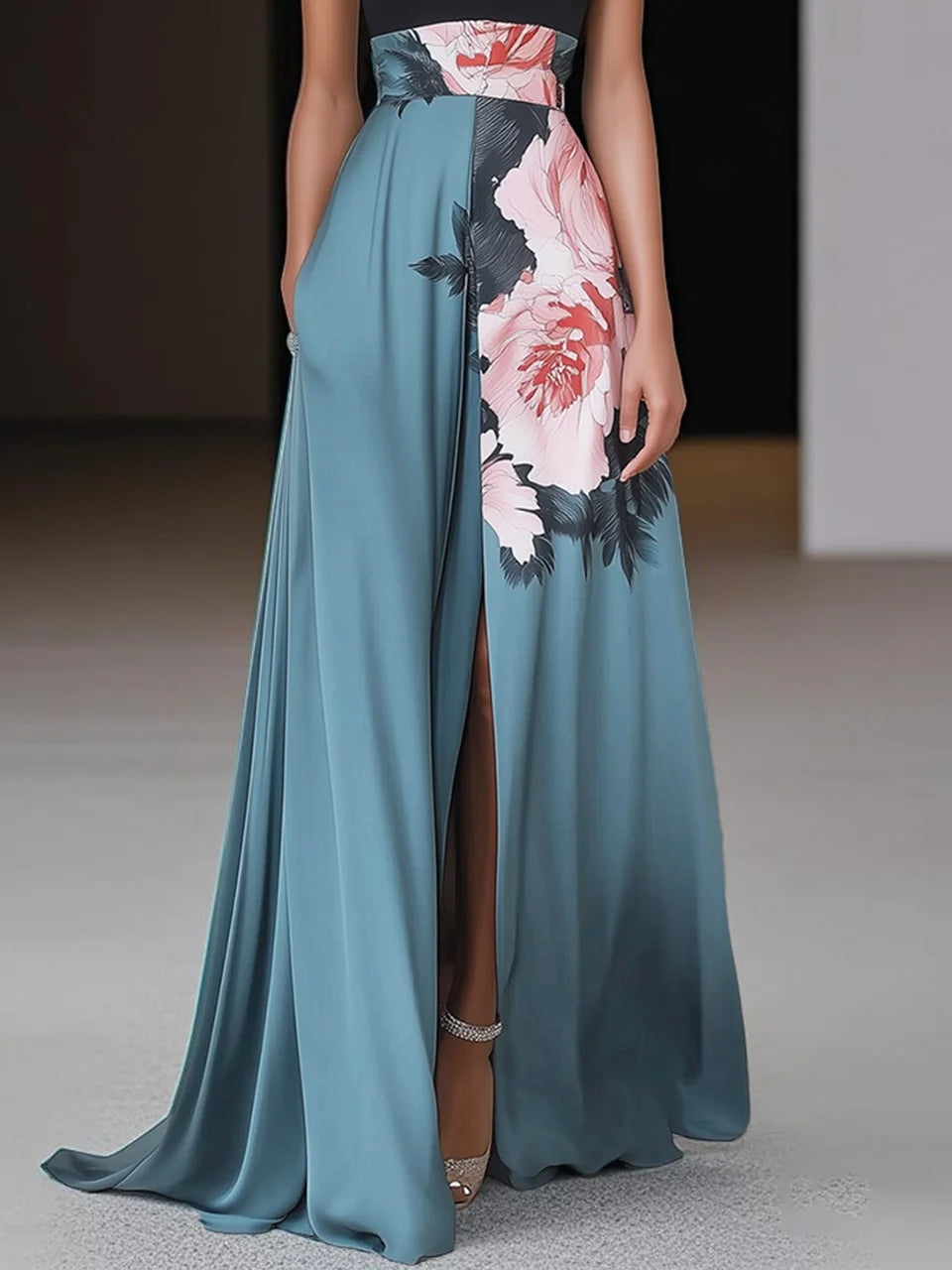 Dakota | Women’s Chic Slit Floral Classic Crew Neck Sleeveless A-Line Maxi Dress Image