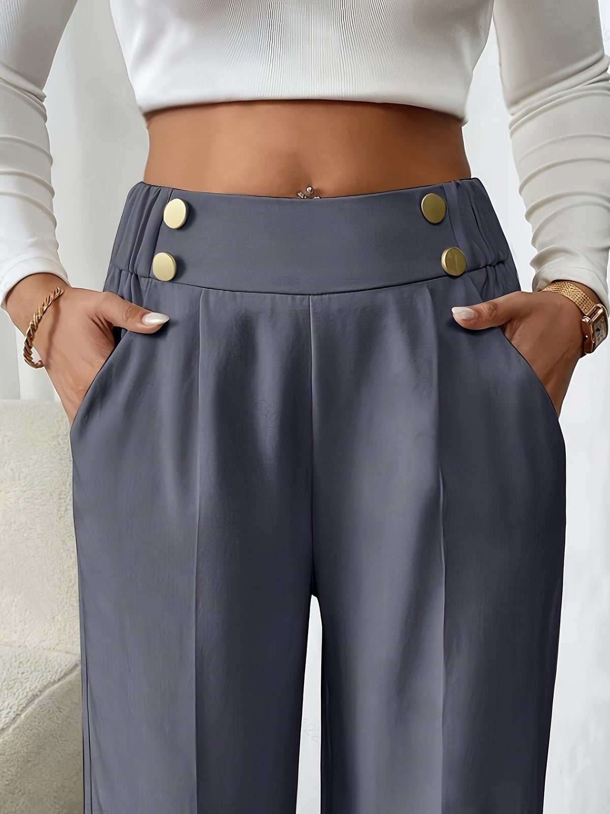 Women's High-Waist Wide-Leg Trousers with Elastic Waist
