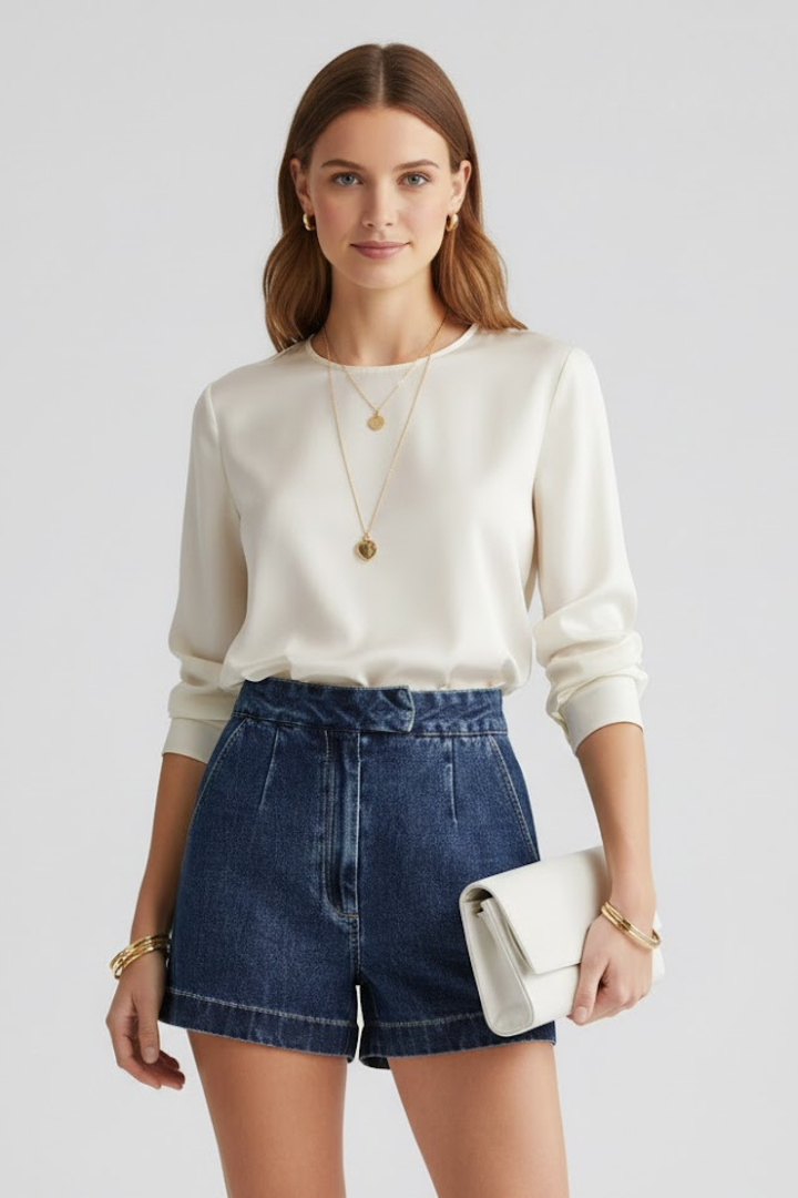 Danielle | Women’s High Waisted Shorts Rolled Hem Image