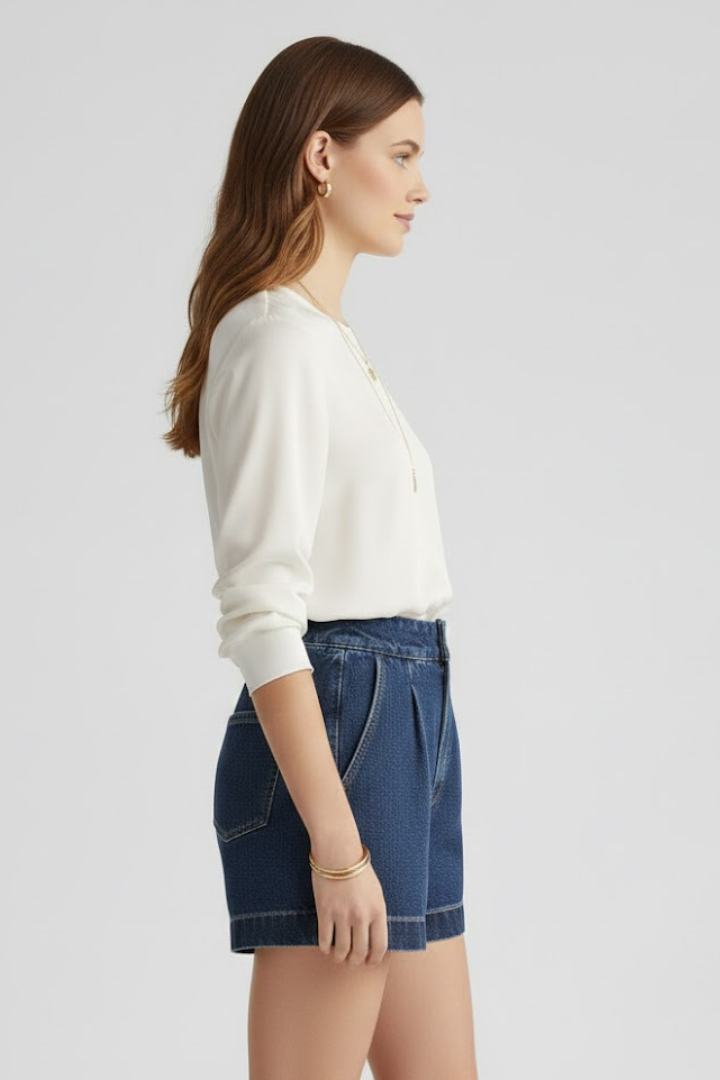 Danielle | Women’s High Waisted Shorts Rolled Hem Image