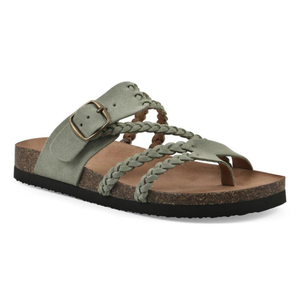 Braided Strap Footbed Sandals with Toe Loop, Green