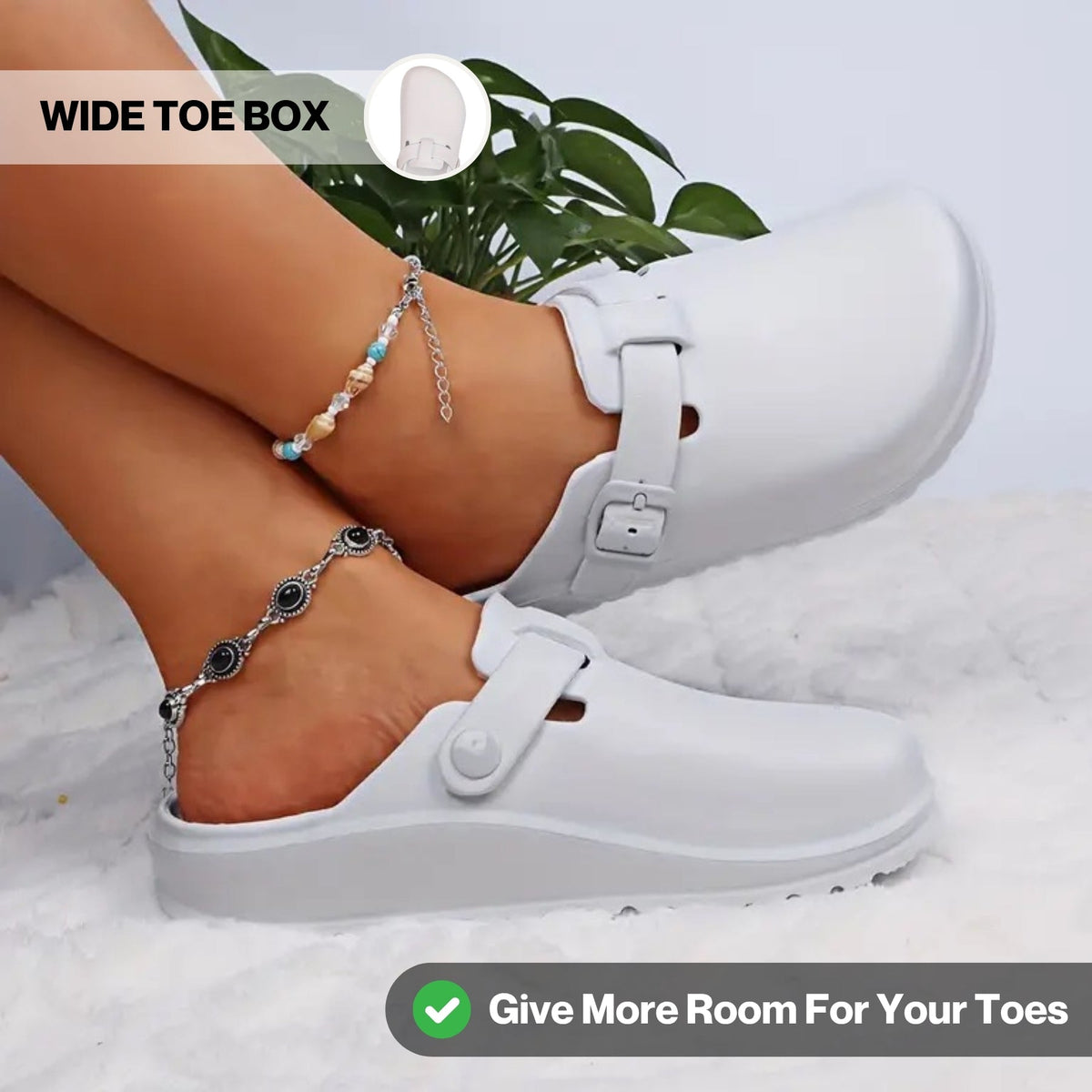 Buckle Strap Clogs, Open Back with Wide Toe Box