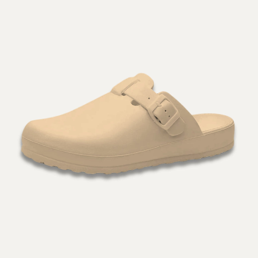 Buckle Strap Clogs, Open Back with Wide Toe Box, Khaki