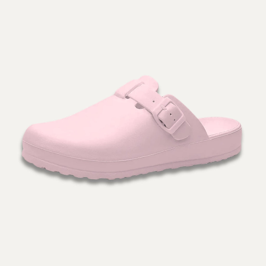 Buckle Strap Clogs, Open Back with Wide Toe Box, Pink