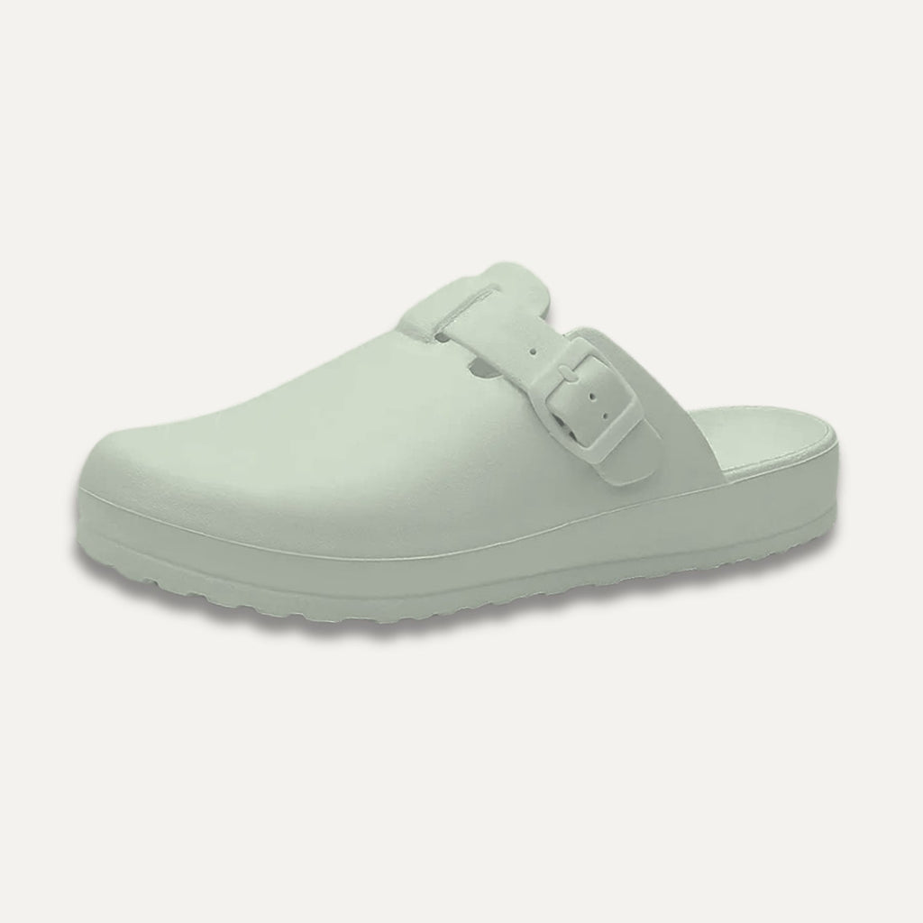 Buckle Strap Clogs, Open Back with Wide Toe Box, Light Green