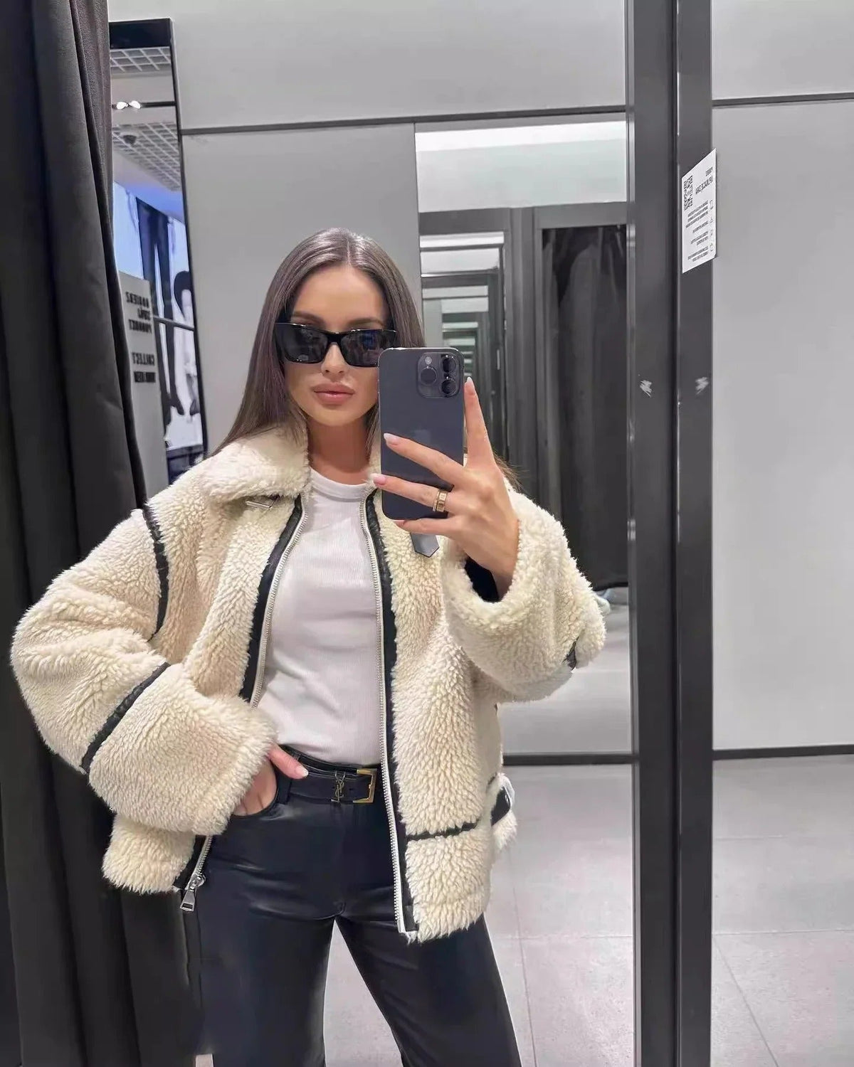 Women's Oversized Teddy Jacket with Contrast Trim Image