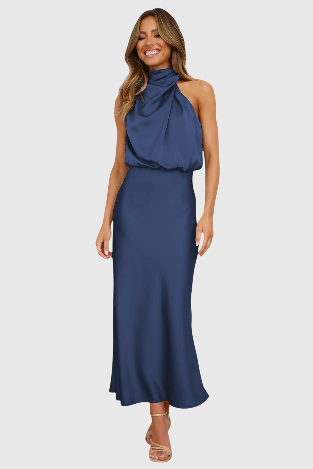 Ava | Glamorous Satin Halter Dress Image