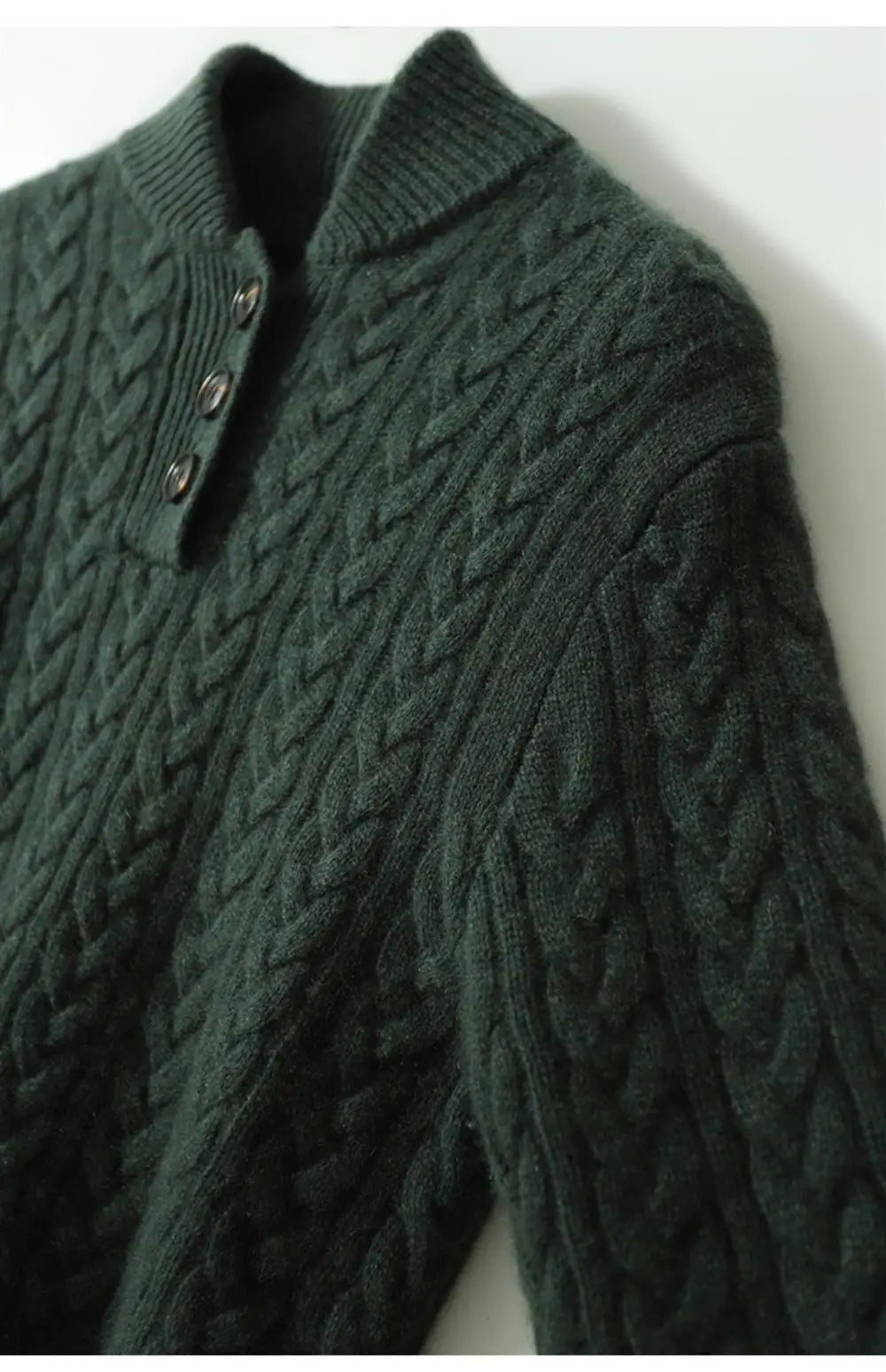 Cable-Knit Jumper with Button Stand Collar