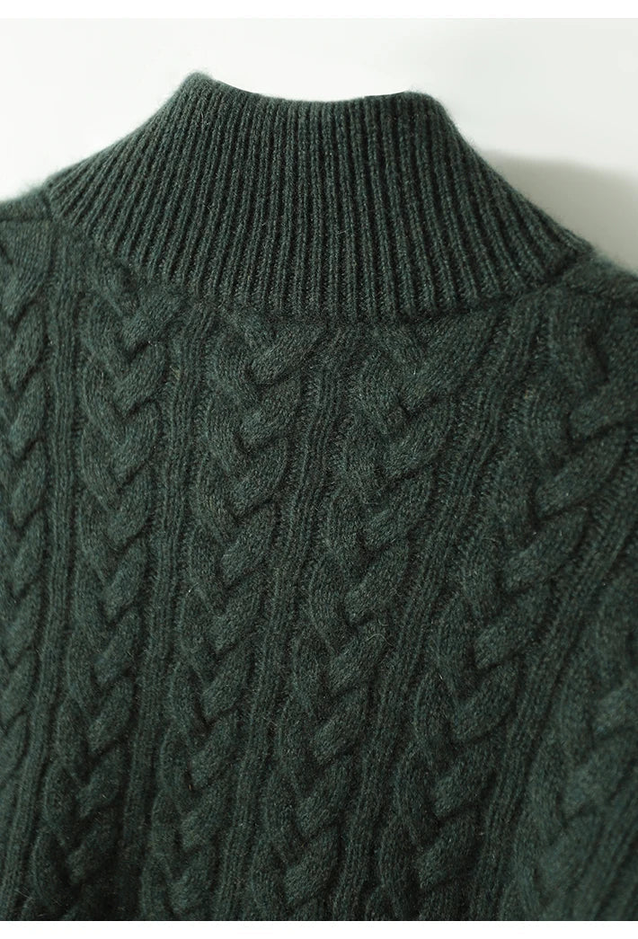 Cable-Knit Jumper with Button Stand Collar