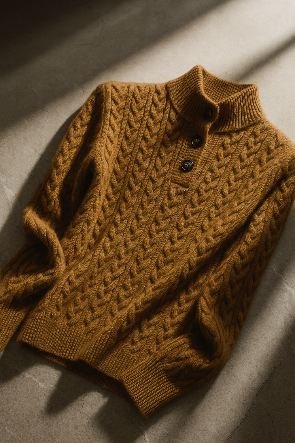 Cable-Knit Jumper with Button Stand Collar