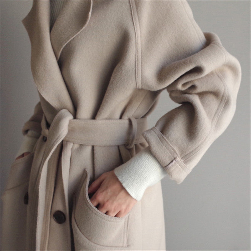 Women's Double-Breasted Longline Coat with Wide Lapels Image