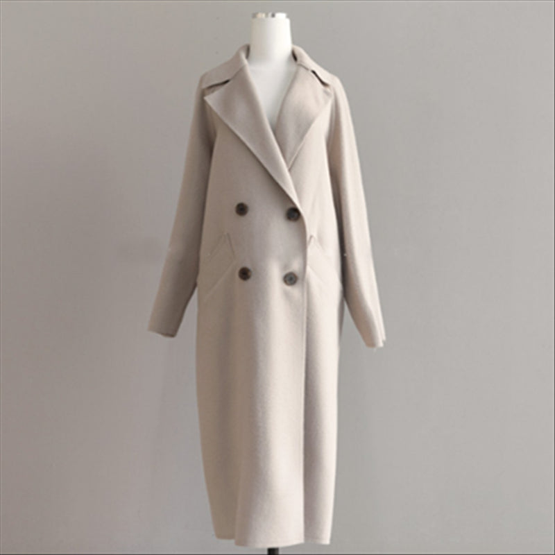 Women's Double-Breasted Longline Coat with Wide Lapels Image