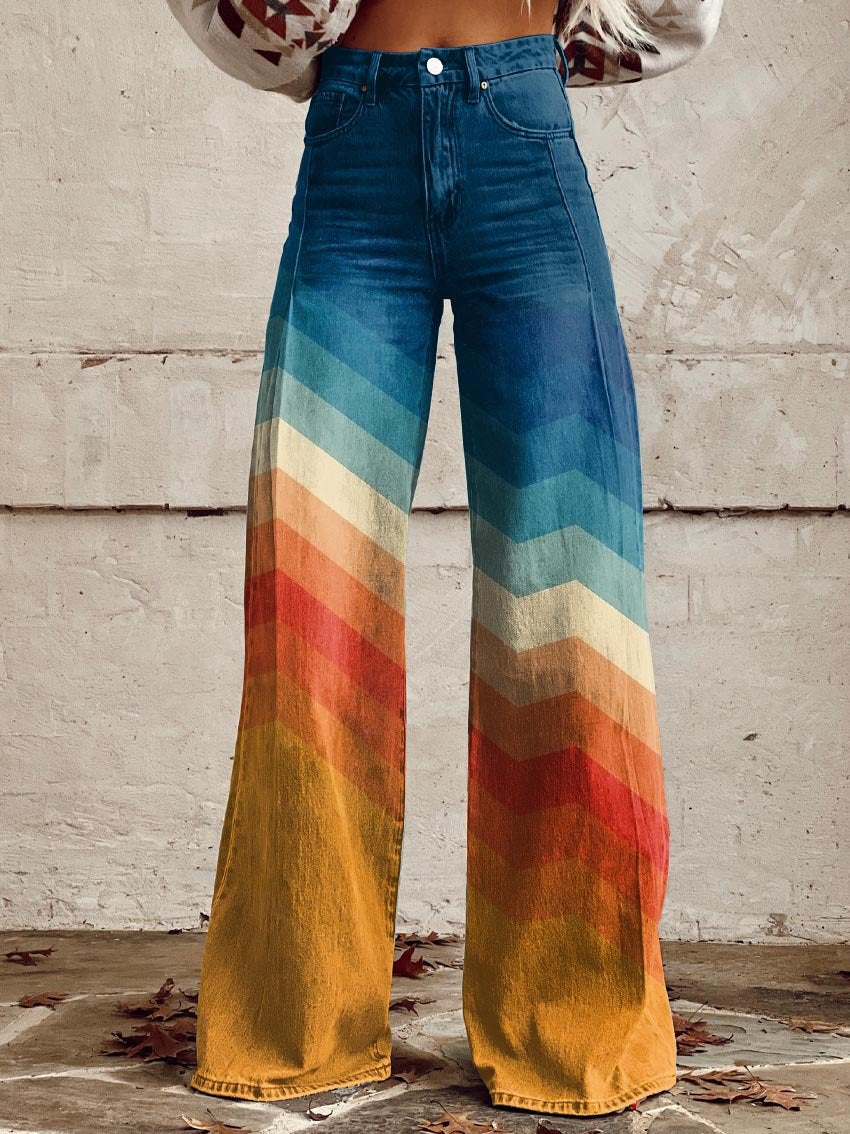 Chevron Print Wide-Leg Trousers, Retro Gradient