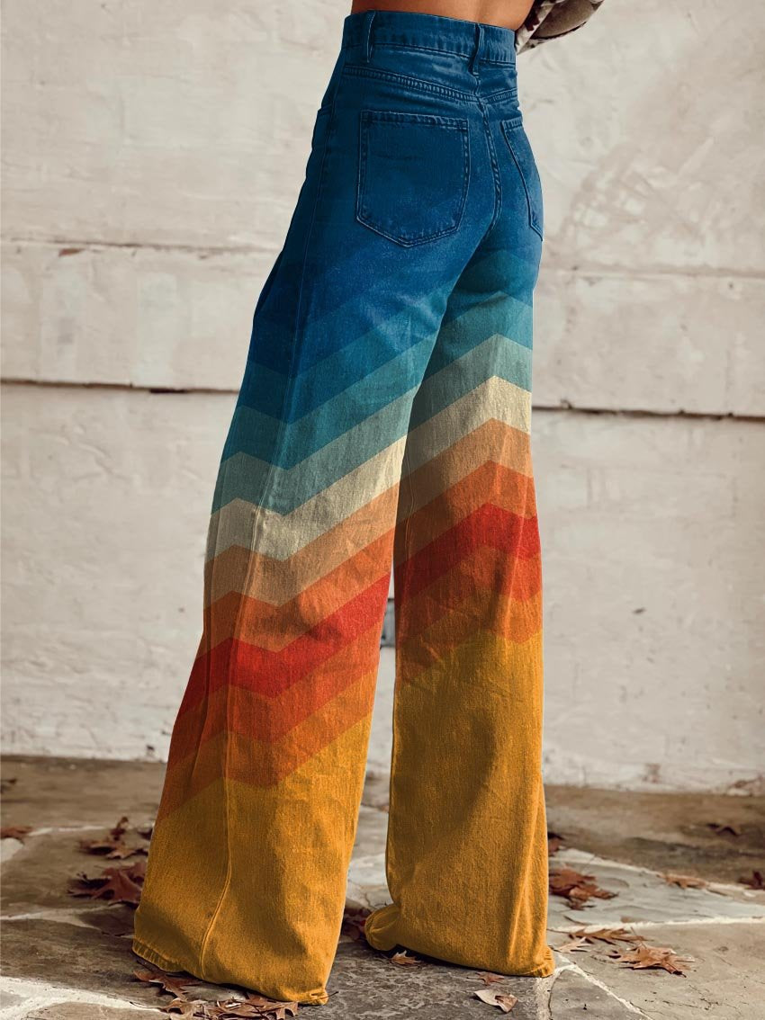 Chevron Print Wide-Leg Trousers, Retro Gradient