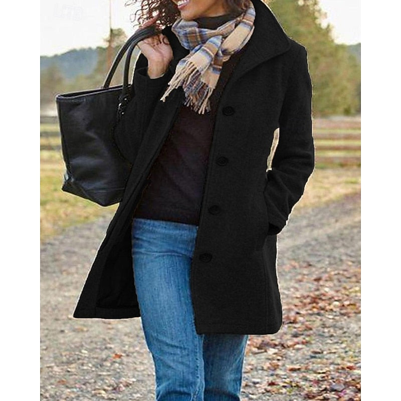 Women's Button-Front Turndown Collar Coat Image