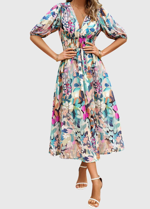 Merlin | Flattering Floral Midi Dress Image