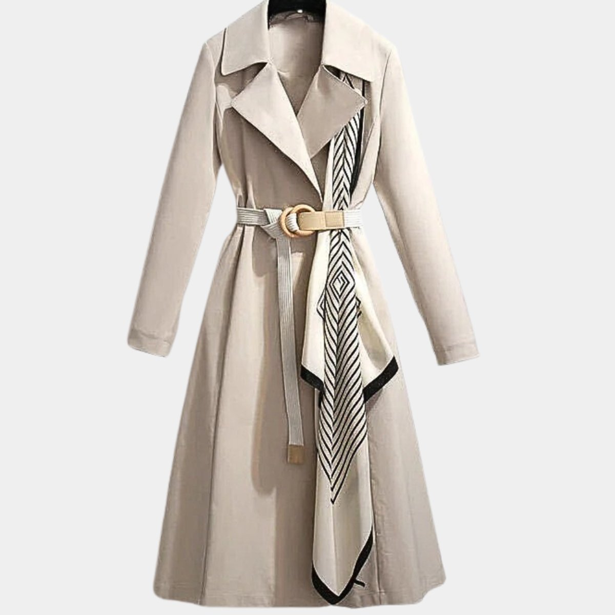 Women's Belted Trench Coat Midi Length Turndown Collar Image
