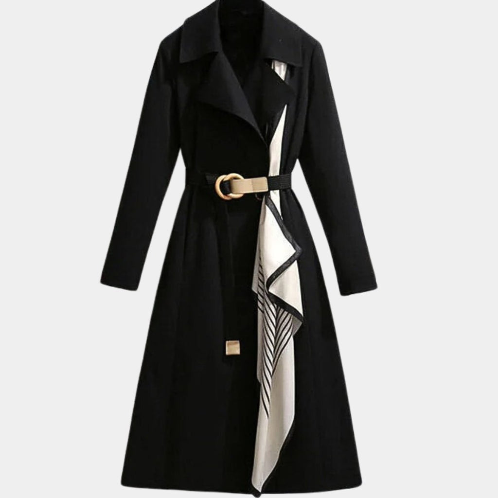 Women's Belted Trench Coat Midi Length Turndown Collar