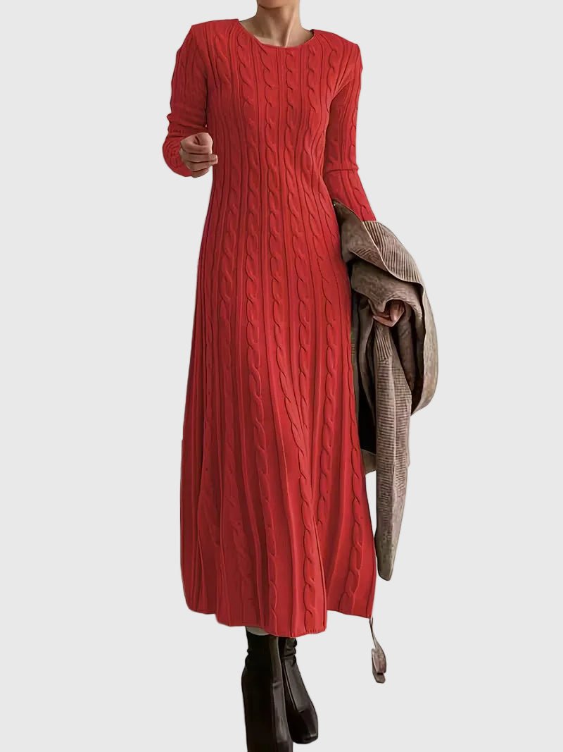Women's Cable Knit Maxi Dress with Long Sleeves Image