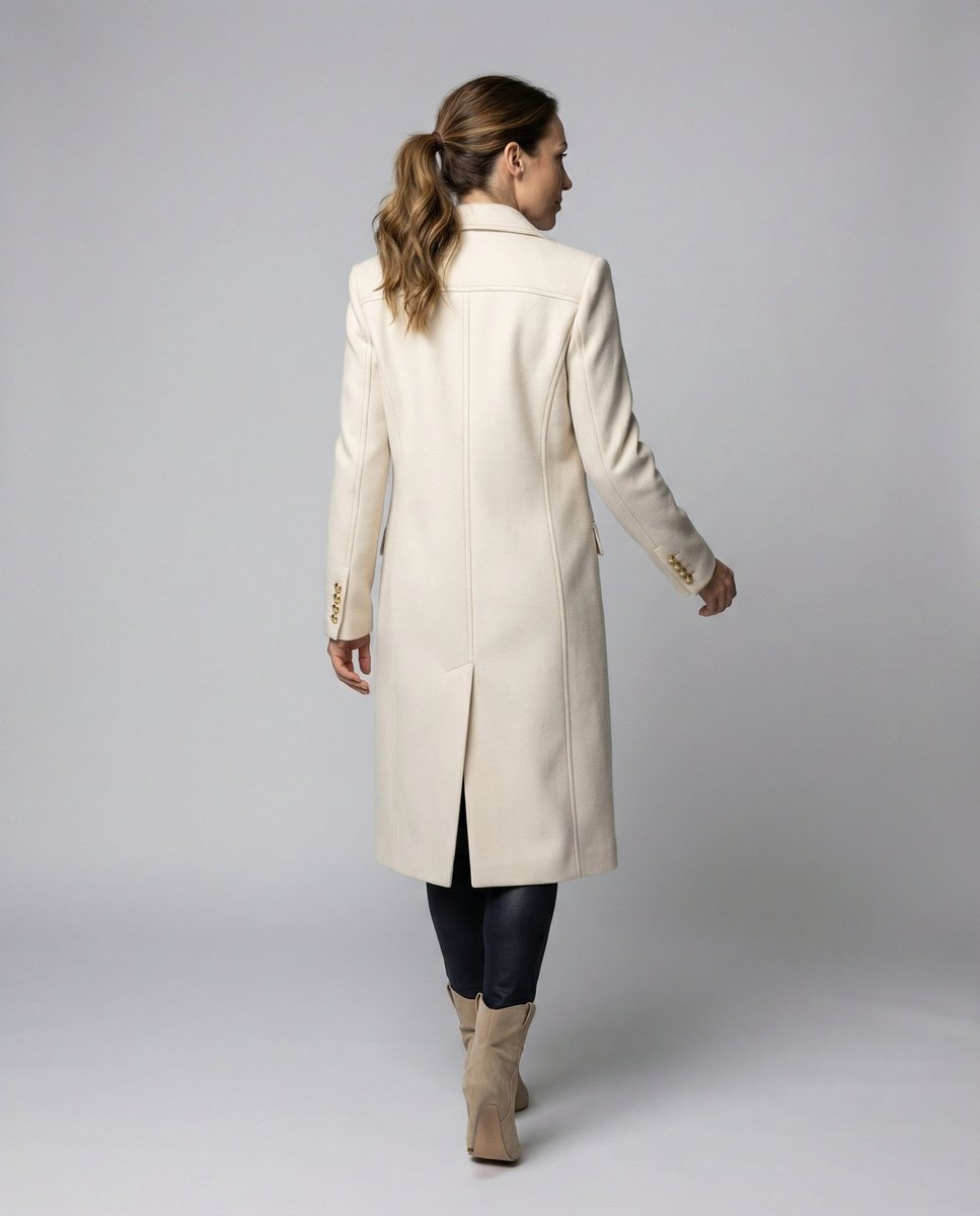 Women's Double-Breasted Longline Coat with Gold Buttons Image